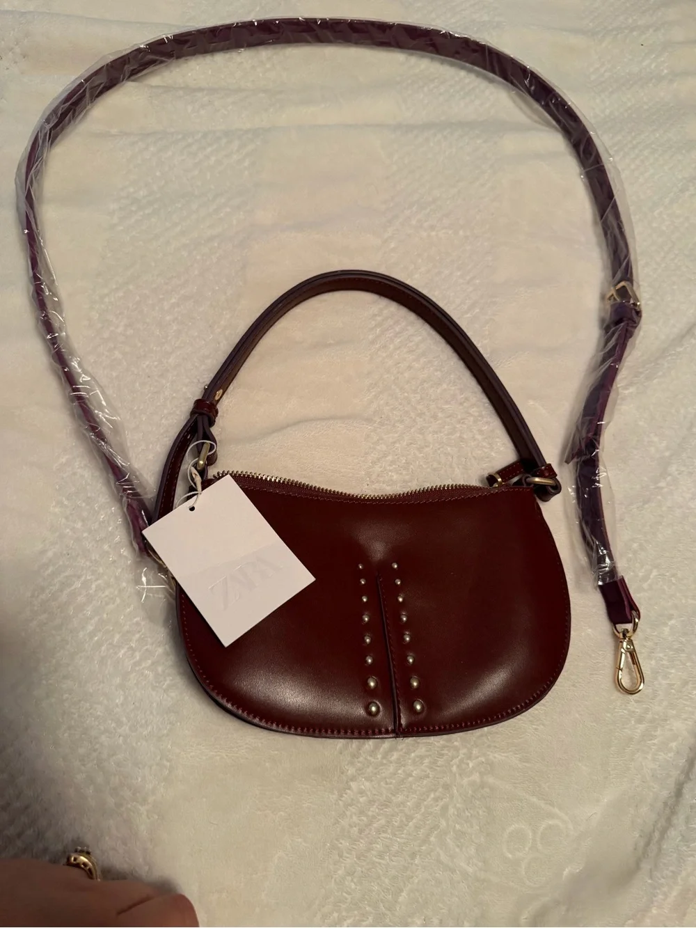 Women's Burgundy Studded Leather Crossbody Bag